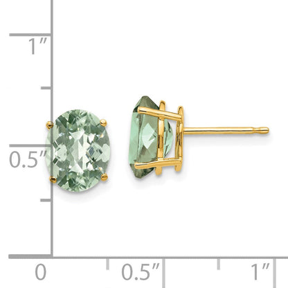 14k Yellow Gold 9x7 Oval Checker-Cut Green Quartz Earrings