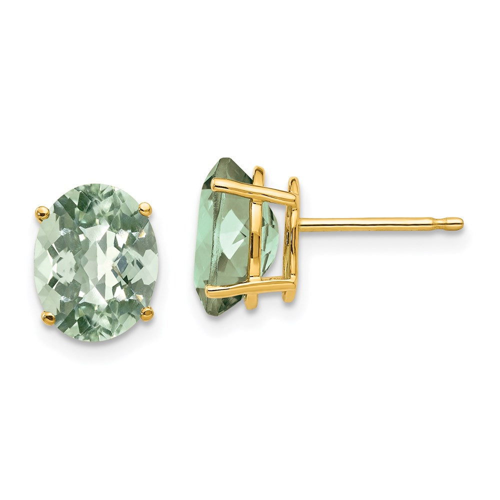 14k Yellow Gold 9x7 Oval Checker-Cut Green Quartz Earrings