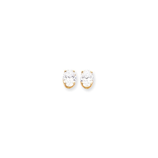 14k Yellow Gold 9x7mm Oval Cubic Zirconia Earrings