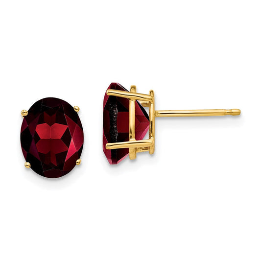 14k Yellow Gold 9x7mm Oval Garnet Earrings