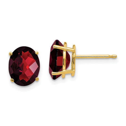 14k Yellow Gold 9x7mm Oval Garnet Checker Earrings
