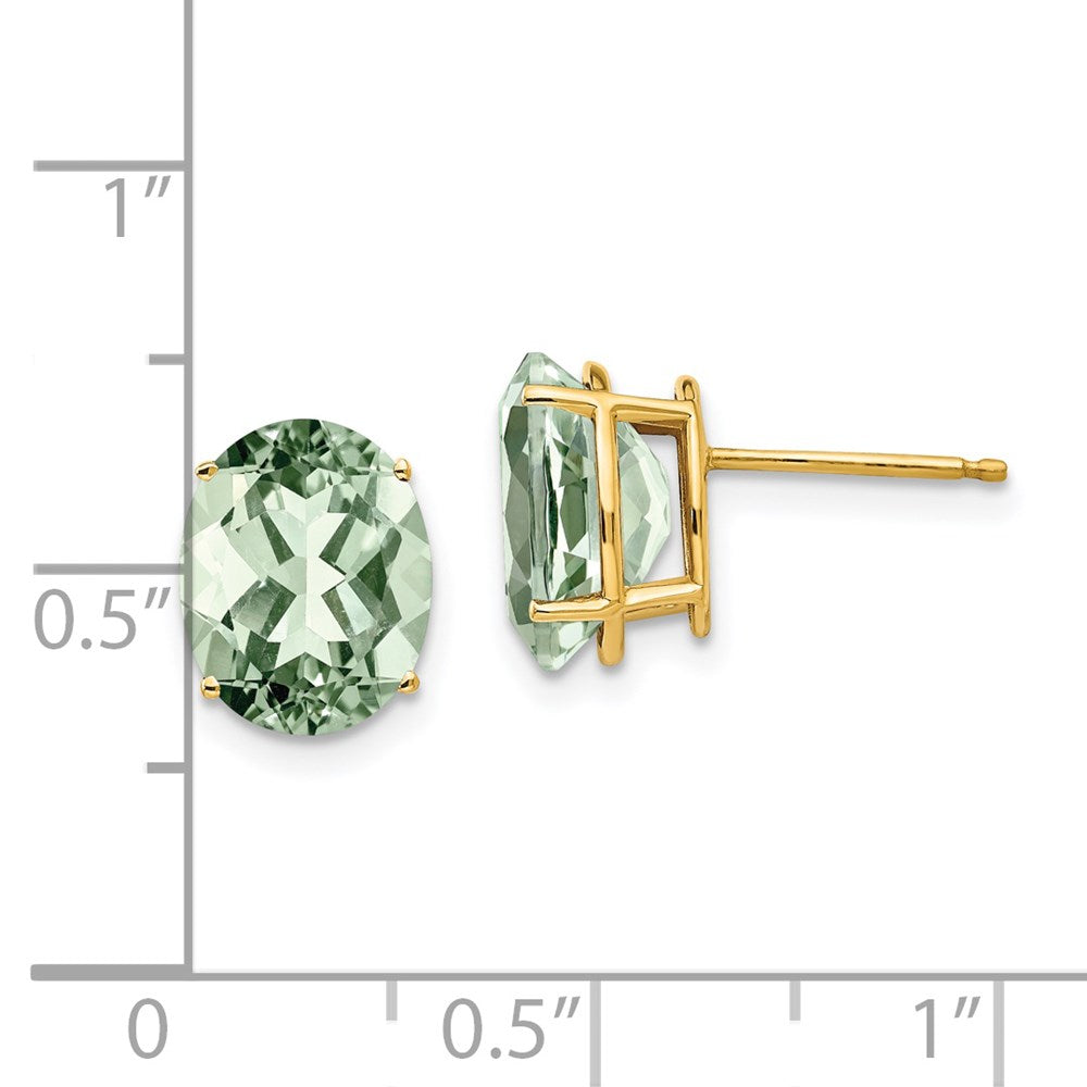 14k Yellow Gold 10x8 Oval Green Quartz Earrings