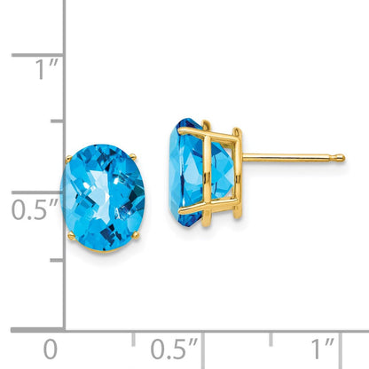14k Yellow Gold 10x8mm Oval Blue Topaz Checker Earrings