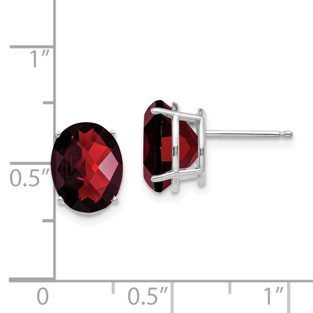 14k White Gold 10x8mm Oval Garnet Checker Earrings
