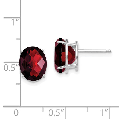 14k White Gold 10x8mm Oval Garnet Checker Earrings