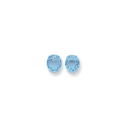 14k White Gold 12x10mm Oval Blue Topaz Checker Earrings