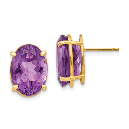 14k Yellow Gold 14x10mm Oval Amethyst Earrings