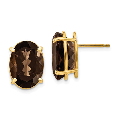 14k Yellow Gold 14x10 Oval Smok Yellow Gold Quartz Earrings