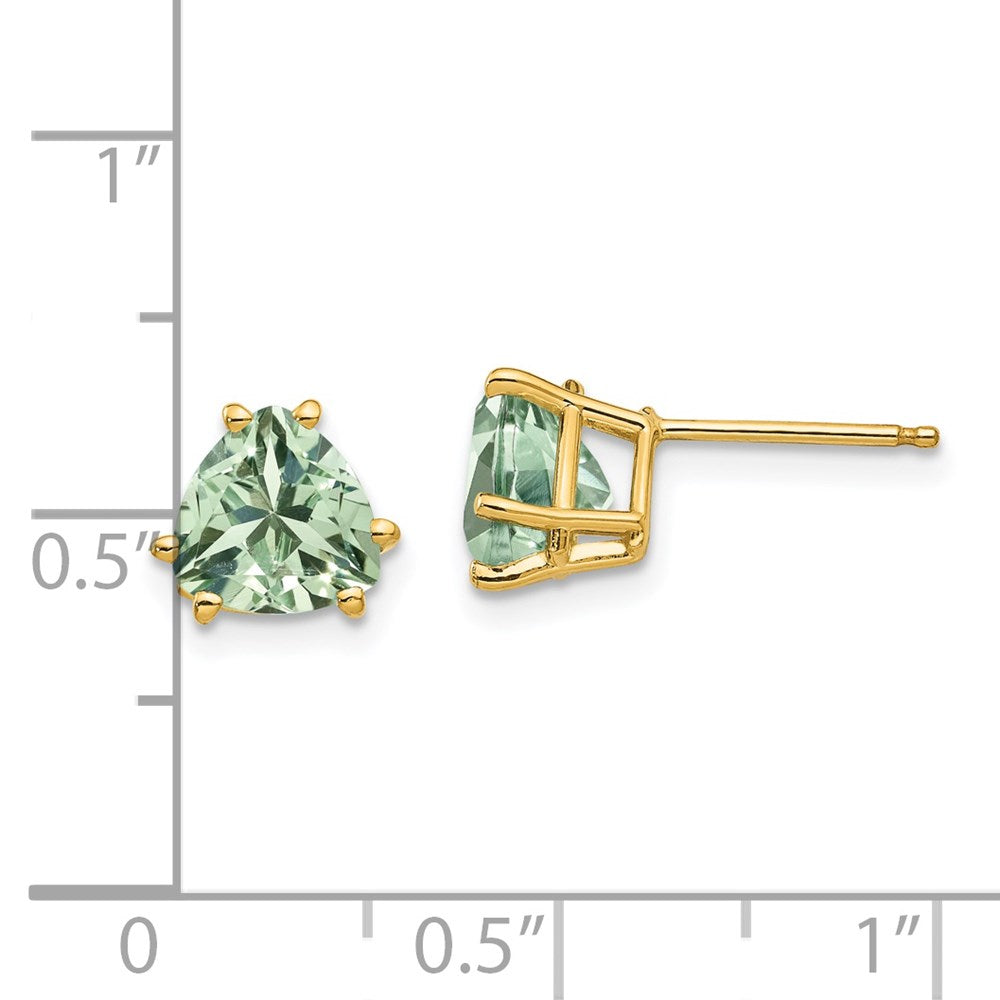 14k Yellow Gold 7mm Trillion Green Quartz Earrings
