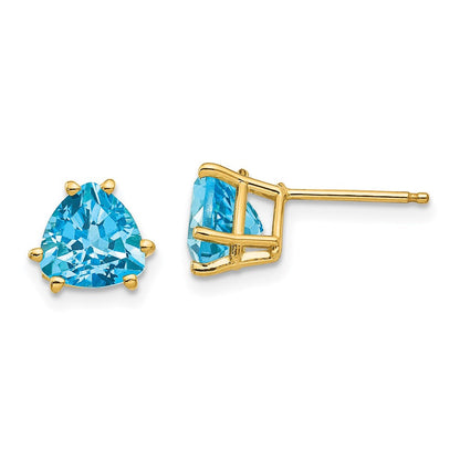 14k Yellow Gold 7mm Trillion Blue Topaz Earrings