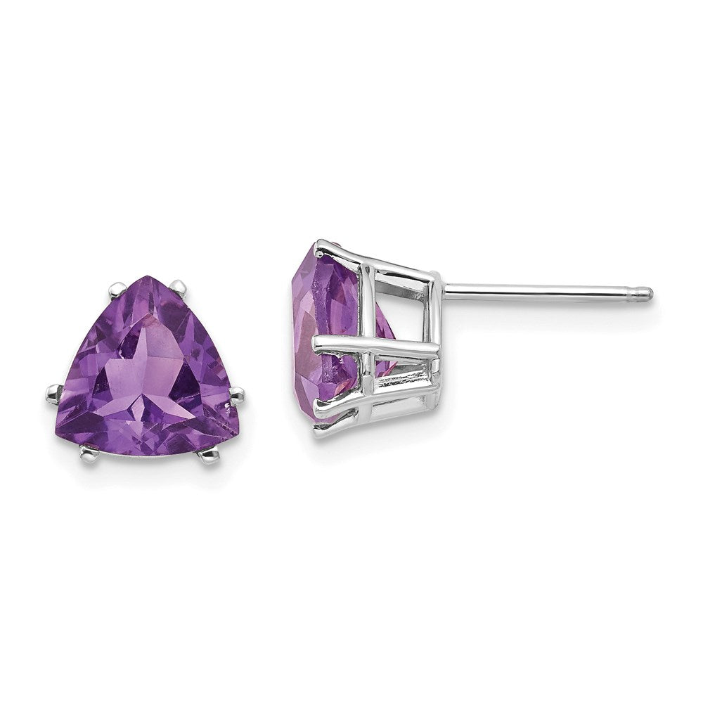14k White Gold Amethyst Trillion Stud Earrings