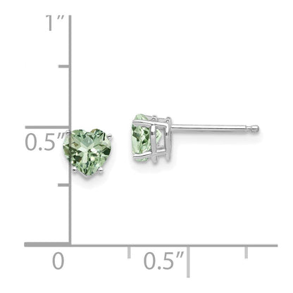 14k White Gold 5mm Heart Green Quartz Earrings