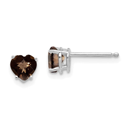 14k White Gold 5mm Heart Checker-Cut Smok Yellow Gold Quartz Earrings