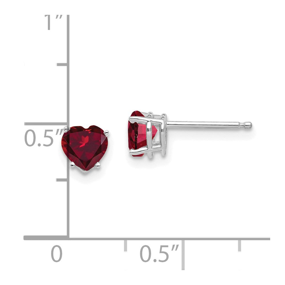 14k White Gold 5mm Heart Created Ruby Earrings