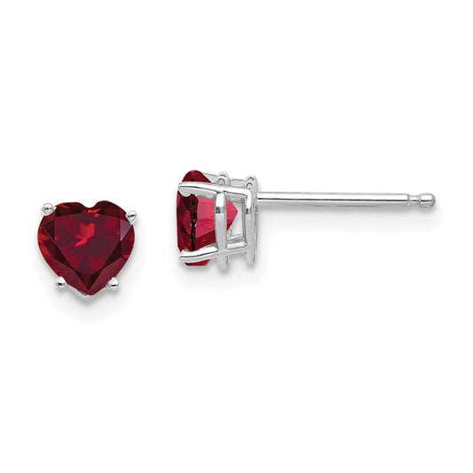 14k White Gold 5mm Heart Created Ruby Earrings