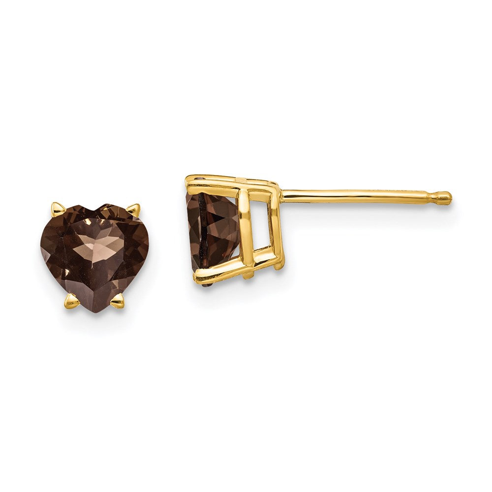 14k Yellow Gold 6mm Heart Smok Yellow Gold Quartz Earrings