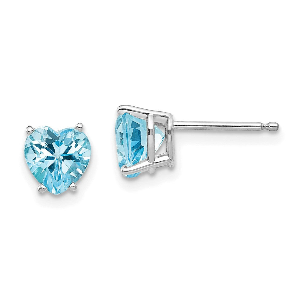 14k White Gold 6mm Heart Blue Topaz Earrings