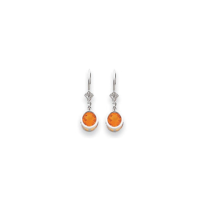 14k White Gold 6mm Citrine Checker leverback Earrings