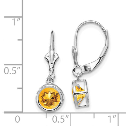 14k White Gold 6mm Citrine Leverback Earrings
