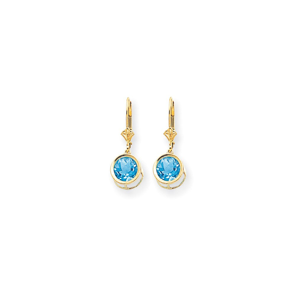 14k Yellow Gold 8mm Blue Topaz Leverback Earrings