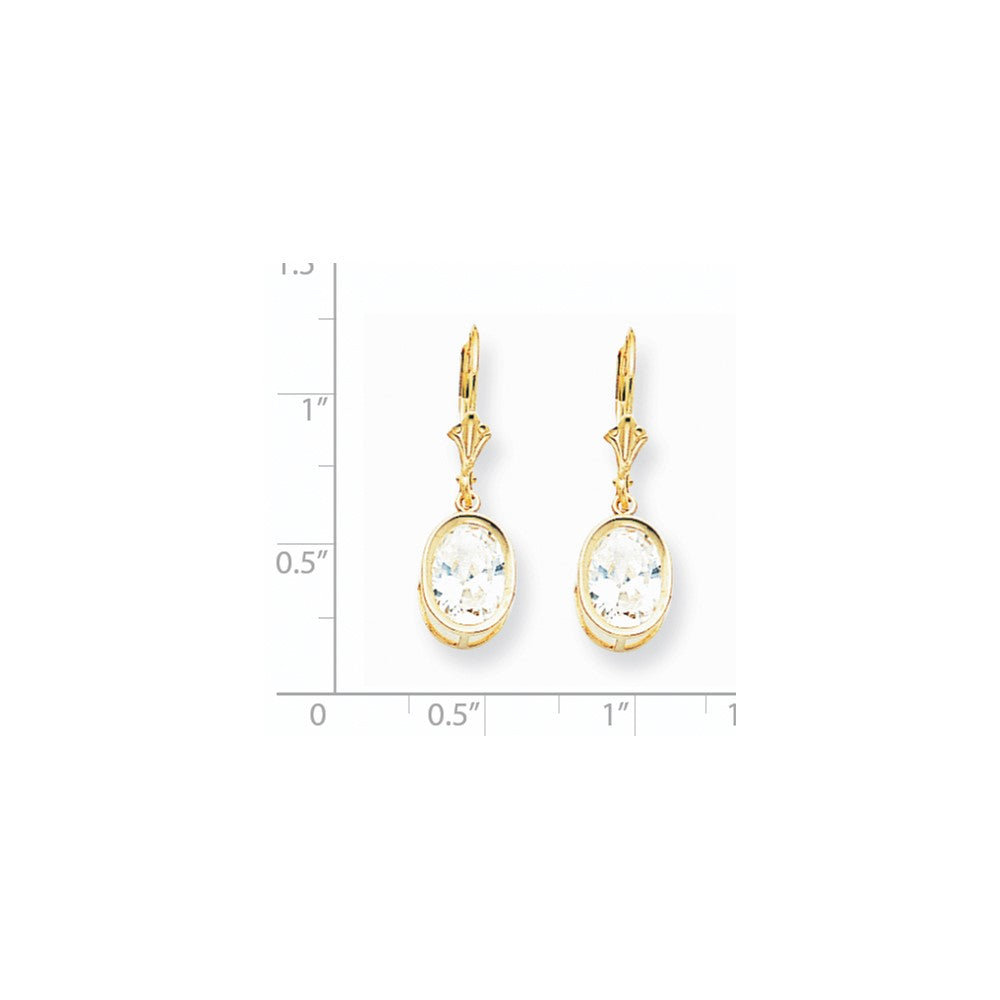 14k Yellow Gold 9x7mm Oval Cubic Zirconia Leverback Earrings