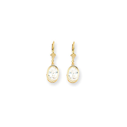 14k Yellow Gold 9x7mm Oval Cubic Zirconia Leverback Earrings