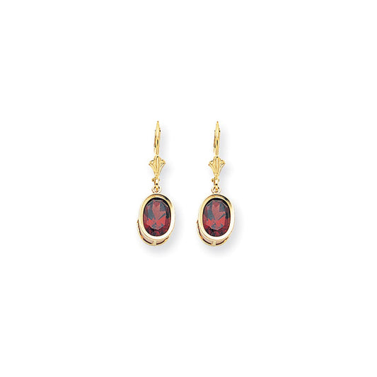 14k Yellow Gold 9x7mm Oval Garnet Leverback Earrings