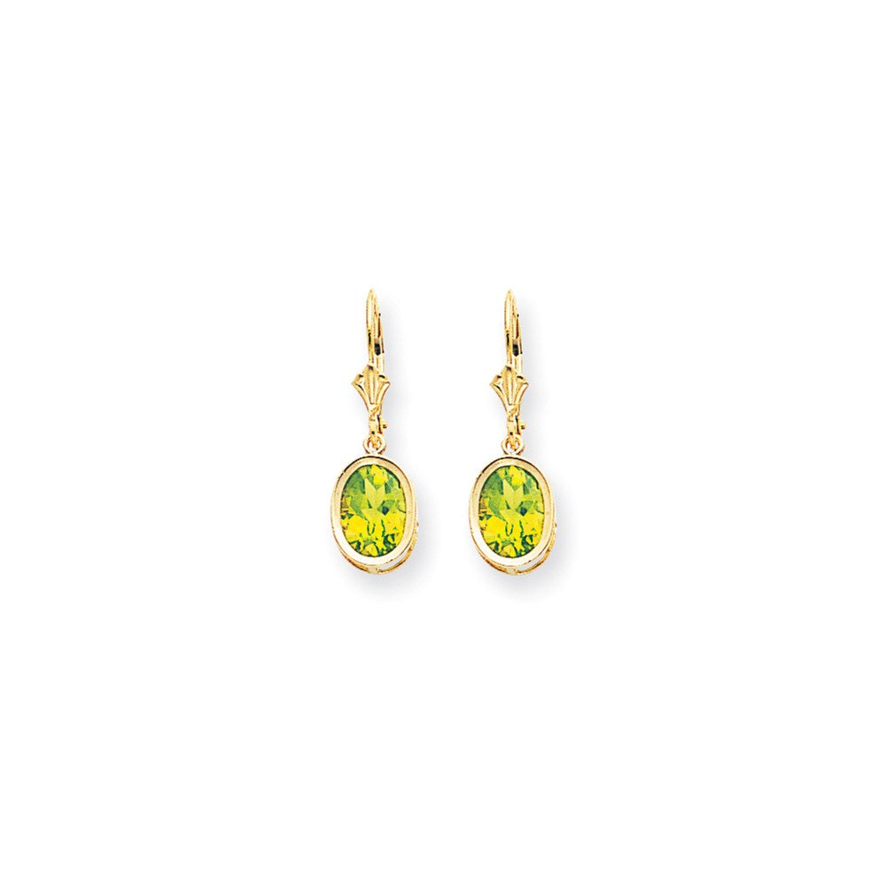 14k Yellow Gold 9x7mm Oval Peridot Leverback Earrings