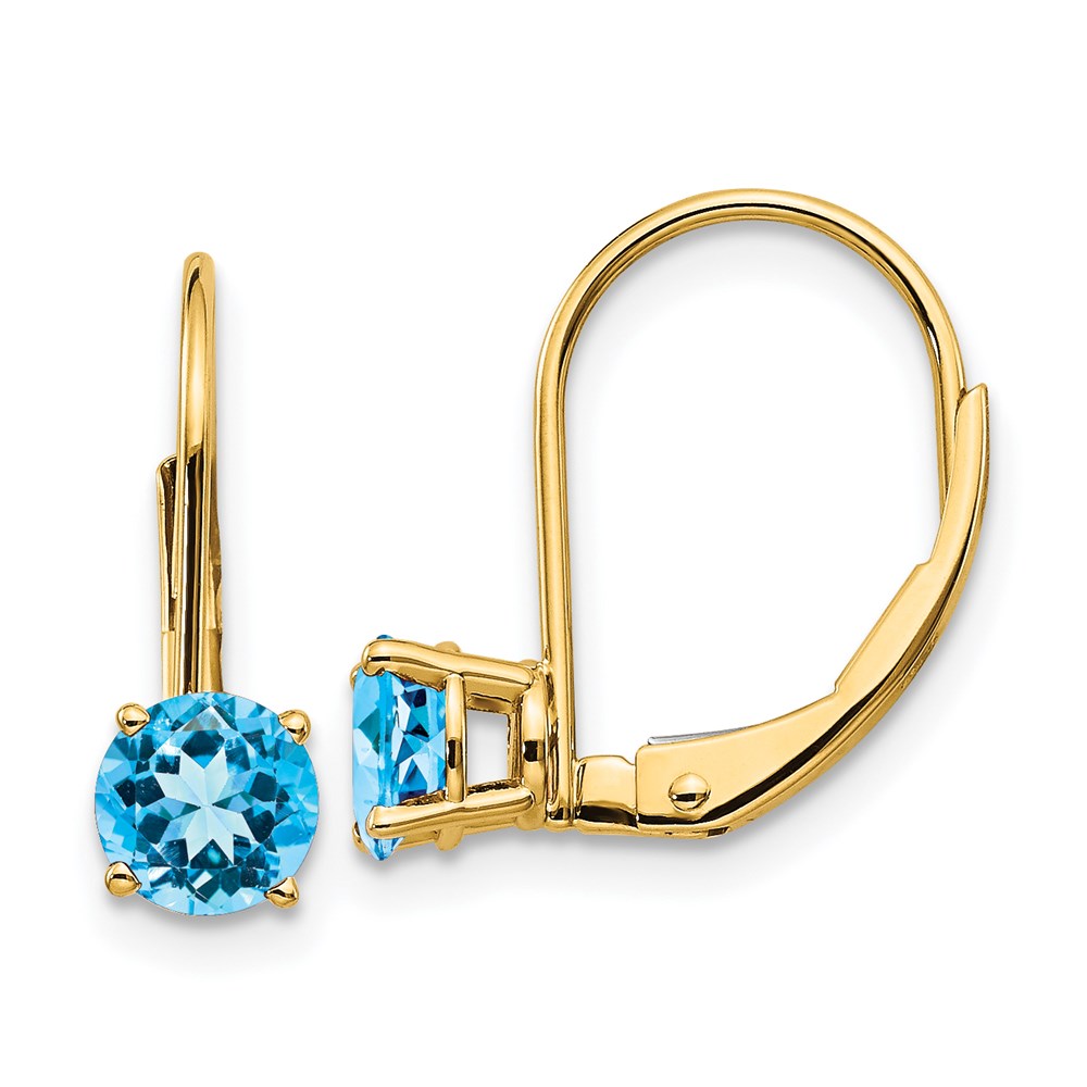 14k Yellow Gold 5mm Blue Topaz Leverback Earrings