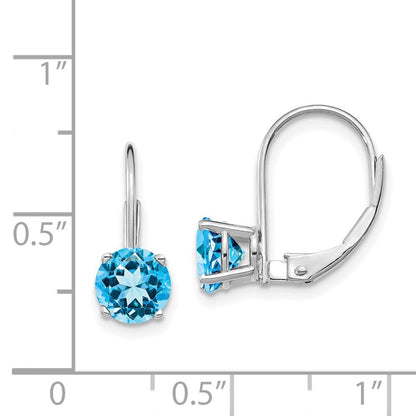 14k White Gold 6mm Blue Topaz Leverback Earrings