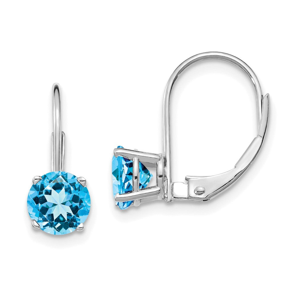 14k White Gold 6mm Blue Topaz Leverback Earrings