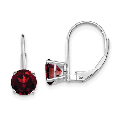 14k White Gold 6mm Garnet Leverback Earrings