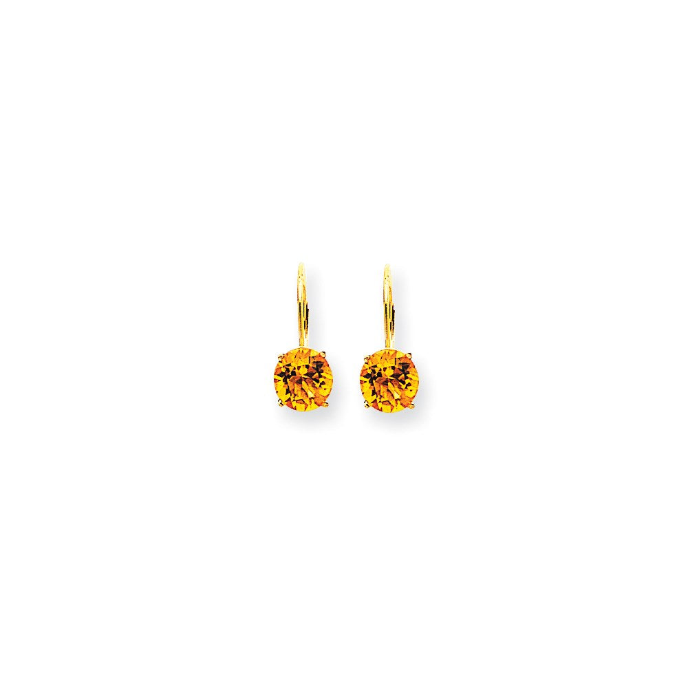 14k Yellow Gold 7mm Citrine Checker leverback Earrings