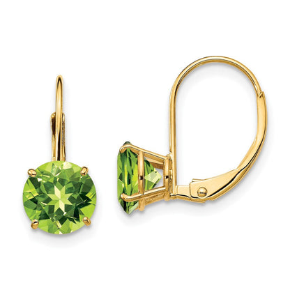 14k Yellow Gold 7mm Peridot Leverback Earrings