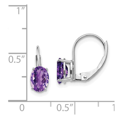 14k White Gold 7x5mm Oval Amethyst Leverback Earrings