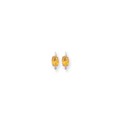 14k White Gold 7x5mm Oval Citrine Checker leverback Earrings
