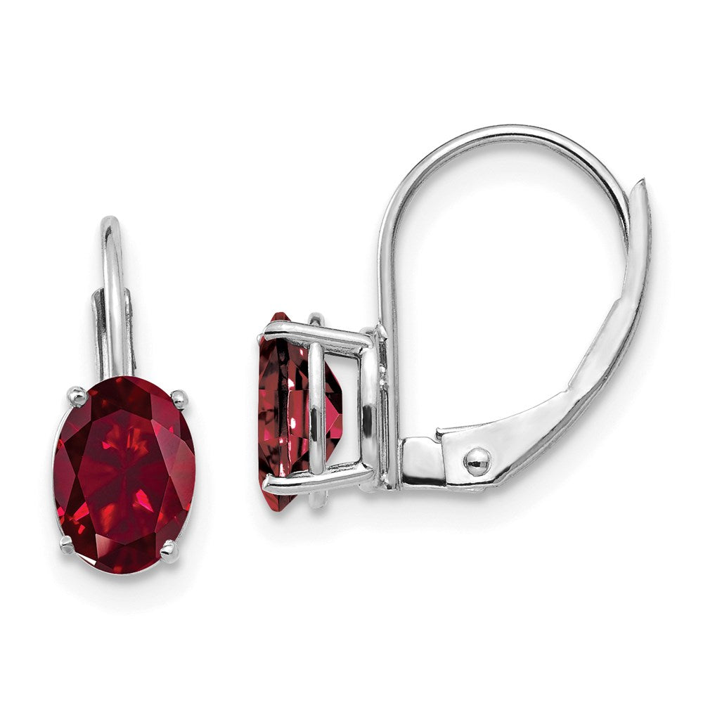 14k White Gold 7x5mm Oval Created Ruby leverback Earrings