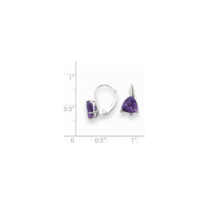 14k White Gold 7mm Trillion Amethyst Leverback Earrings