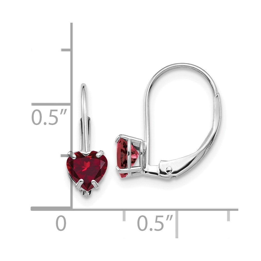 14k White Gold 5mm Heart Created Ruby Earrings