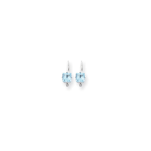 14k White Gold 5mm Princess Cut Blue Topaz Leverback Earrings