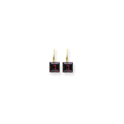 14k Yellow Gold 7mm Princess Cut Garnet Leverback Earrings