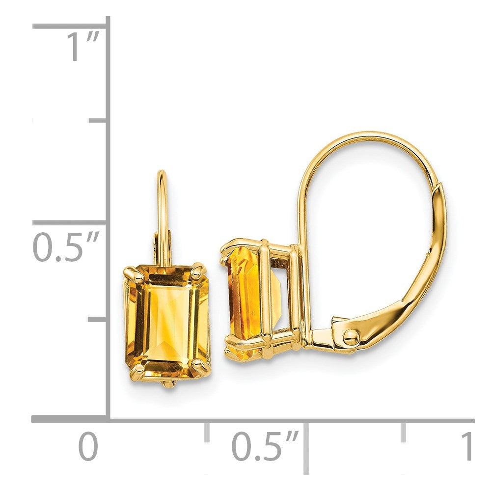 14k Yellow Gold 7x5mm Emerald Cut Citrine Leverback Earrings