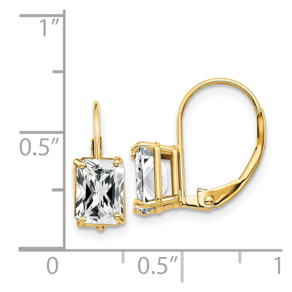 14k Yellow Gold 7x5mm Emerald Cut Cubic Zirconia Leverback Earrings