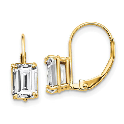 14k Yellow Gold 7x5mm Emerald Cut Cubic Zirconia Leverback Earrings