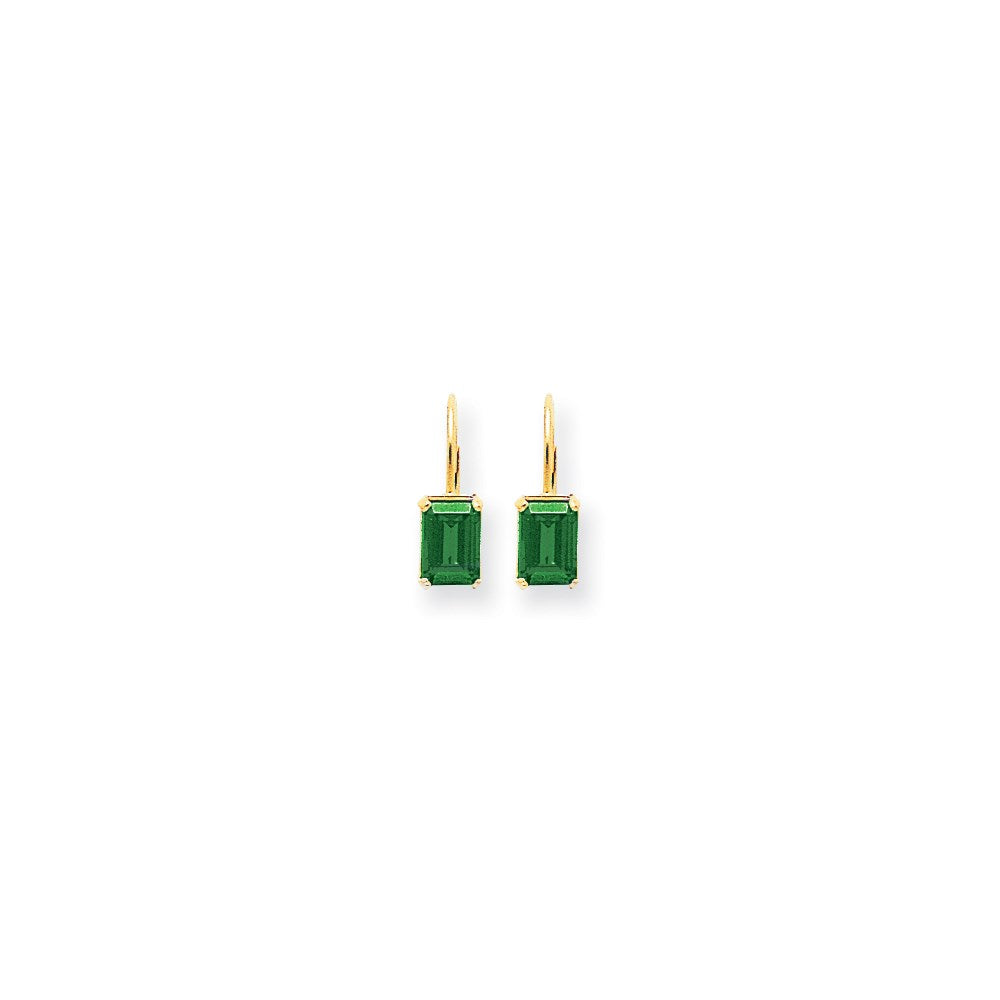 14k Yellow Gold 7x5mm Emerald Cut Emerald Earrings