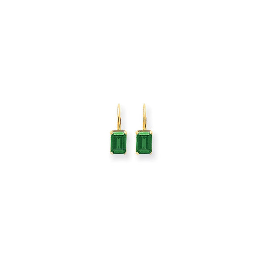 14k Yellow Gold 7x5mm Emerald Cut Emerald Earrings