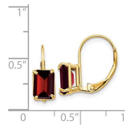 14k Yellow Gold 7x5mm Emerald Cut Garnet Leverback Earrings