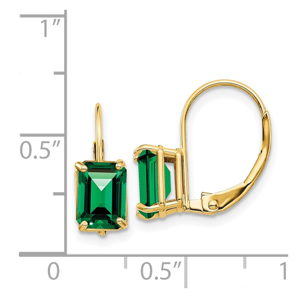 14k Yellow Gold 7x5mm Emerald Cut Mount St. Helens Leverback Earrings