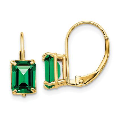 14k Yellow Gold 7x5mm Emerald Cut Mount St. Helens Leverback Earrings