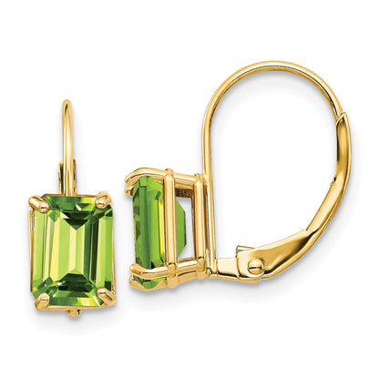 14k Yellow Gold 7x5mm Emerald Cut Peridot Leverback Earrings